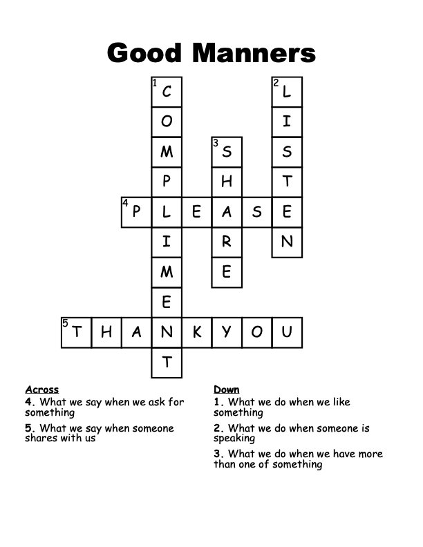 Good Manners crossword example